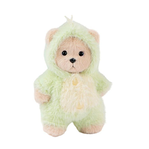Медведь Lina TeddyTales, в костюмчике Зеленого динозавра, молочный, брелок, XS, 15 см
